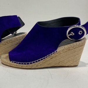 Women's Celine Purple Suede Wedge Espadrille Peep-Toe Sandals Size 40